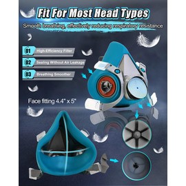 LAMANICE Half Face Respirator with Filters, Respirator Mask for Organic Vapors, Chemicals, Sanding, Polishing, Woodworking, Machine Polishing, Epoxy Resin, Paint, Dust, Formaldehyde (Blue)