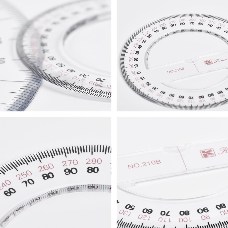 Round Protractor 360 Degree Plastic Measuring Tools Maths Organic Semicircle