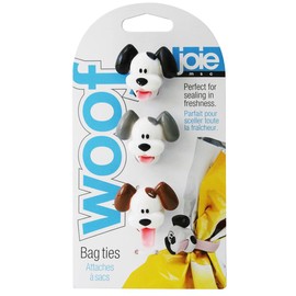 Joie Woof Bag Ties, Dog Themed, Keep Bags Closed, Organize Cords, Multi-Use, Set of 3, White