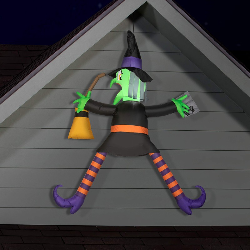 Gemmy Airblown Crashing Witch w/Spell Book, 5 ft Tall, Black