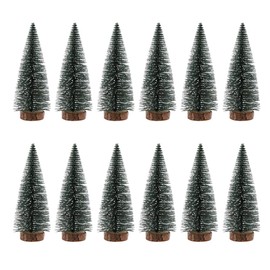 Garneck Artificial Mini Christmas Tree With Wooden Base 10cm Frosted Pine Tree Desk Christmas Tree Holiday Desktop Decorations For Holiday Xmas Party DIY Craft 12Pcs