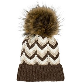 styleBREAKER 04024188 Women's Knitted Bobble Hat with Zigzag Pattern and Fleece Lining, Winter Fur Bobble Hat, Knitted Hat, brown / beige