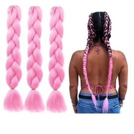 Braiding Hair Extension Jumbo Ombre Colorful for Crochet Braiding 3 Packs (High temperature, Synthetic Fiber, 24 inches) (3pc-Pink)