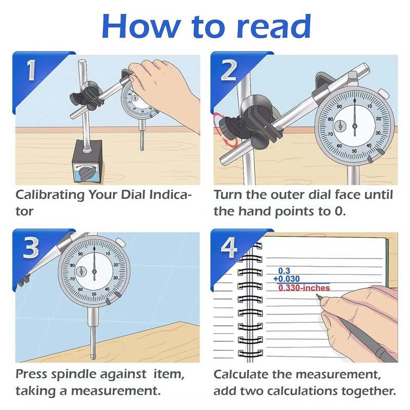 HOMKLV 0-1" Magnetic Base Dial Indicator Kit, 0.001" Resolution Precision