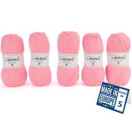 LAWINIA - ANGEL Premium DK Double Knitting Wool 100g Balls, Pack of 5, Each 280m 100% Acrylic OEKO-TEX Certified, Hypoallergenic & Vegan, for and Crochet Yarn, ANG-008 Light Pink