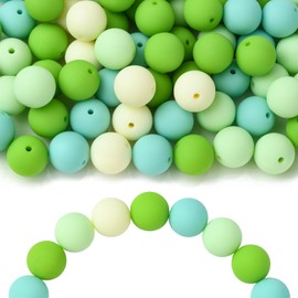 Ipotkitt Aproximadamente 232 piezas de abalorio redondas de acrílico con temática verde de 16 mm, abalorio de resorte de chicle, adornos sueltos para manualidades, pulseras, arete, joyería