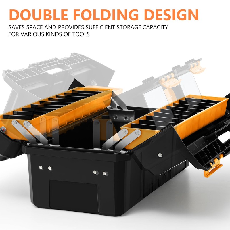 DNA MOTORING 2-Layer Lockable Tool Box Plastic Portable Storage Folding