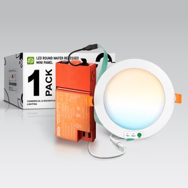 ASD 1 Pack LED Recessed Emergency Light 6 Inch with 90 Mins Battery Backup, Wafer Round Ceiling Lighting 9W/12W/15W, 120V Triac Dimmable 5 CCT 2700K-5000K Ultra Slim Lights, ETL Energy Star White