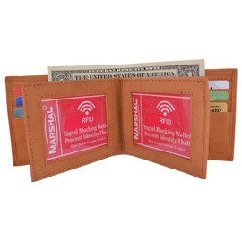 RFID Blocking Bifold Leather Mens Multi Credit Card ID Holder Wallet (Tan)