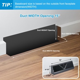 Yaocom 2 Pack Baseboard Register 15 Inch Duct Opening Size Vent Covers for Home Floor Wall Baseboard Air Covers Supply Floor Diffuser