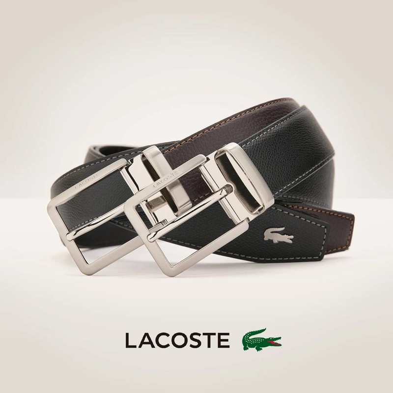 Lacoste 84660 Men's Genuine Leather Belt [01] Black, 01: Black