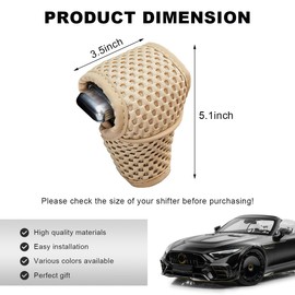 SHMZK Car Gear Shift Knob Cover, Anti-Slip Breathable Automotive Manual Stick Shift Knob Protector, Anti-Scratch Shifter Lever Cover Shifting Handle Sleeve for Most Car Truck SUV (Beige, Zipper)