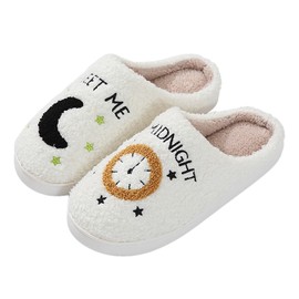 MVYNUL Unisex Meet Me at Midnight Slippers Soft Embroidered Plush Fluffy Warm Home Slippers Indoor Outdoor Slippers Couple Shoes, White, 6.5-7 Women/5.5-6 Men