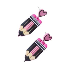 Zhang shine Teacher Earrings Cute Funny Hot Pink Pencil Acrylic Dangle Drop Earrings For Women Back To School Student Teacher Appreciation Day Jewelry