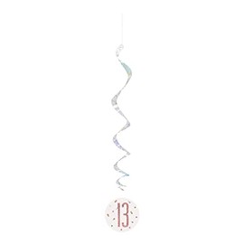 Unique 84928 Number Hanging Swirl Decorations-32 | Glittery Rosegold | 6 Pcs, Rose Gold, Age 13