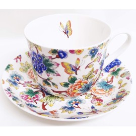 Magic Garden Breakfast Cup & Saucer Fine Bone China Large Cup & Saucer Hand Decorated in UK