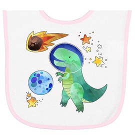 inktastic Tyrannosaurus Rex Vs. Meteor Fun Space Dinosaur Baby Terry Cloth Bib White and Pink 39cd1