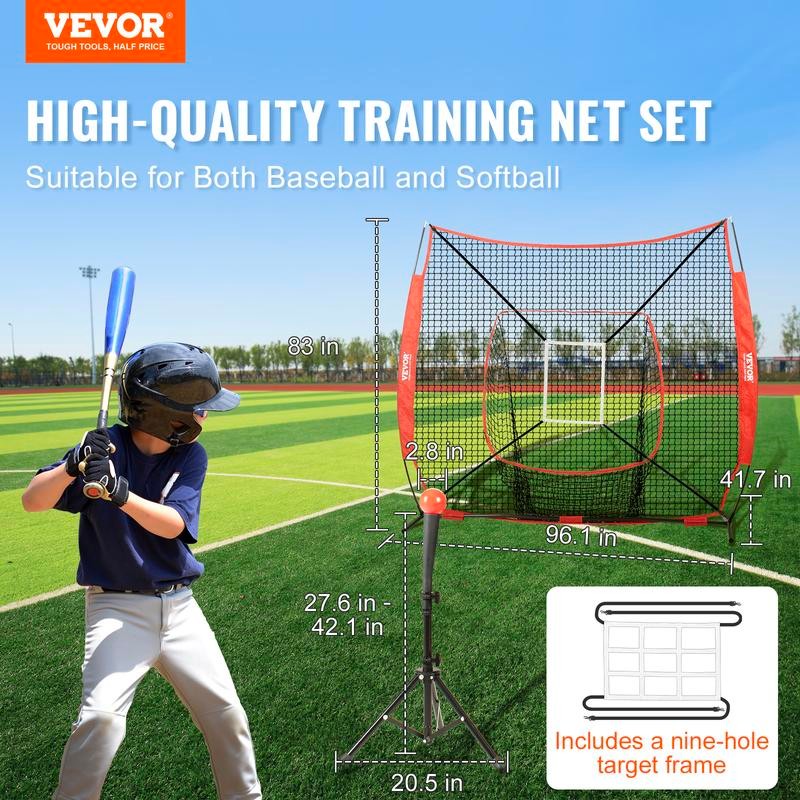 VEVOR 7x7 ft Baseball Softball Practice Net, Portable Baseball Training
