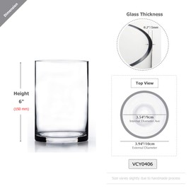 WGV Cylinder Vase Bulk, 4" W x 6" H, Floral Container, Glass Candle Holder Centerpiece Planter Terrarium for Wedding Party Event, Home Office Decor, Clear, 6 Pieces