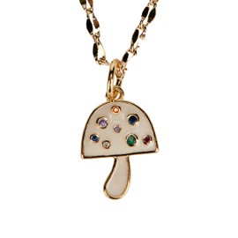 House of fung Yellow Gold Plated Steel Necklace with Cubic Zirconia, Fashionable Cable Chain, Mushroom Design - A Necklace for Women, Trendy Womens Necklaces, Preppy Necklace