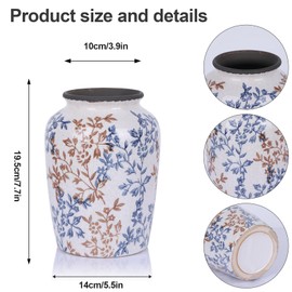 Vintage Blue Chinoiserie Ceramic Flower Vase Unique – Retro Ice-Cracked Vintage Vase for Home Decor, Living Room, Bookshelf, Kitchen, Rustic Table Centerpiece, Anthropologie Decor, 7.7″ (Blue)