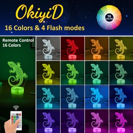 OkiyiD Leopard Gecko 3D Illusion Lamp - 16 Color Night Light with Remote, Gecko Reptile Tank Accessory Decor, Lizard Habitat Decor Gifts for Reptile Lovers Boys & Girls