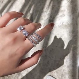 Triple Layers Climber Finger Band for Women Sparkling Rhinestone Crystal CZ Multi Layered Open Statement Rings Promise Engagement Rings Anniversary Bands Expandable Elegant Jewelry Gifts