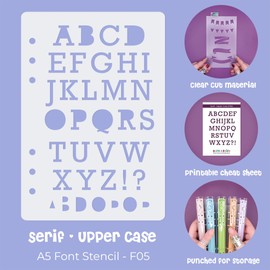 Font Stencil Template (Serif Font) - Set of 2 - Upper and Lower Case Alphabet) - Reusable - Perfect for Dotted Journal Bullet Planner, Scrapbook, Paper Craft, Card Making (Typewriter Lettering)