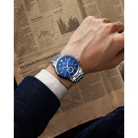 MEGALITH Chronograph Watches for Men Waterproof: Designer Mens Watches with Steel Analogue - Stylish Watches Mens Calendar Business Casual Silver