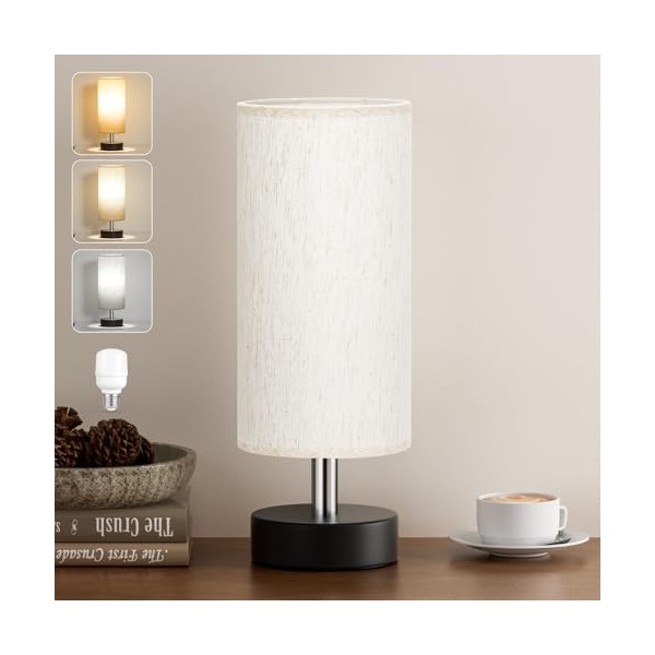 Kakanuo Kakanuo Nachttischlampe Klein, Tischlampe mit Kabelschalter, 3 Farbtemperaturen, Wei?er