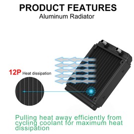 Clyxgs Radiador de refrigeración por agua, radiador intercambiador de calor de aluminio de 12 tubos con tubo para PC, CPU, computadora, sistema de refrigeración por agua DC12V 120mm