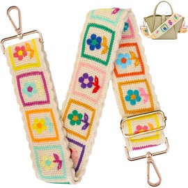 Dexspoeny Purse Straps Replacement Crossbody Straps,Vintage Shoulder Strap Purse Strap,Crochet Flower Guitar Strap,Adjustable Wide Purse Strap for Girl Women Gift-Beige-B