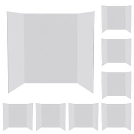 8 Pack 36"x48" Large Trifold Poster Display Board with Headers,White Foldable Presentation Paper Board with 8 Science Subtitles and 64 Self-Adhesive for School Science Business Project Display