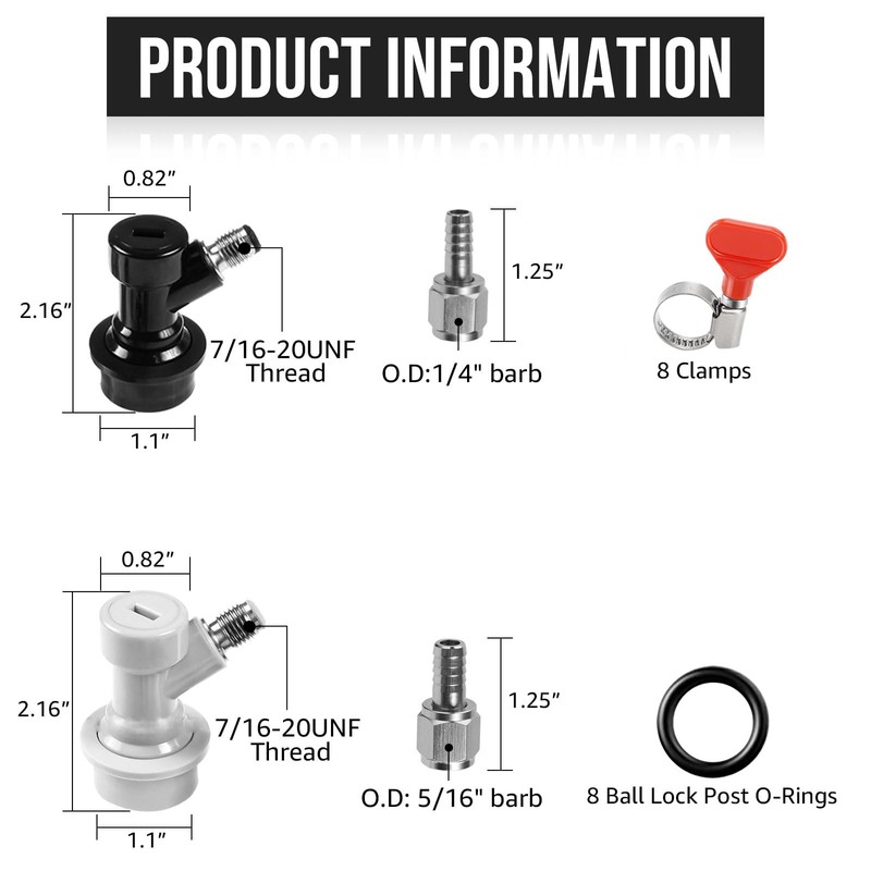 4 Pairs Ball Lock Keg Quick Disconnect, 5/16” & 1/4”
