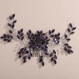 Lenjicons Wedding Rhinestone Hair Comb Large Crystal Rhinestone Hair Comb Bridal Headpiece for Women Wedding Hair Accessories for Brides Bridesmaid (purple)