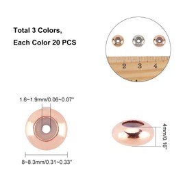 PandaHall Pack of 60 Brass Round Rubber Beads, Brass Beads, with Rubber, Rondelle, Slider Beads, Stopper Beads, Adjustable Slider Clasps, Round Beads, Fixed Jewellery Position