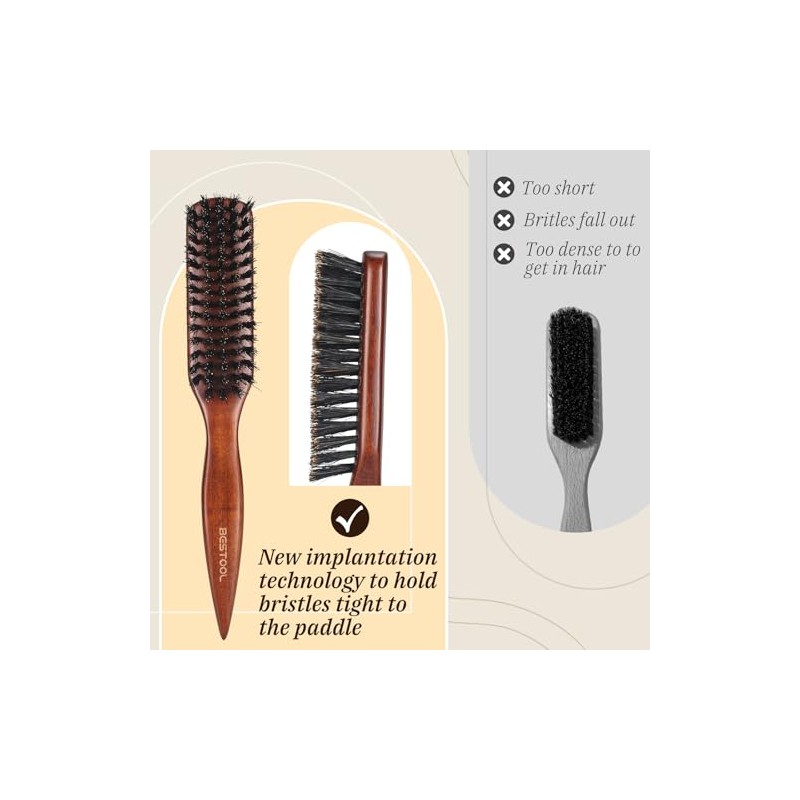 BESTOOL Cepillo para el cabello, cepillo de cerdas de jabalí