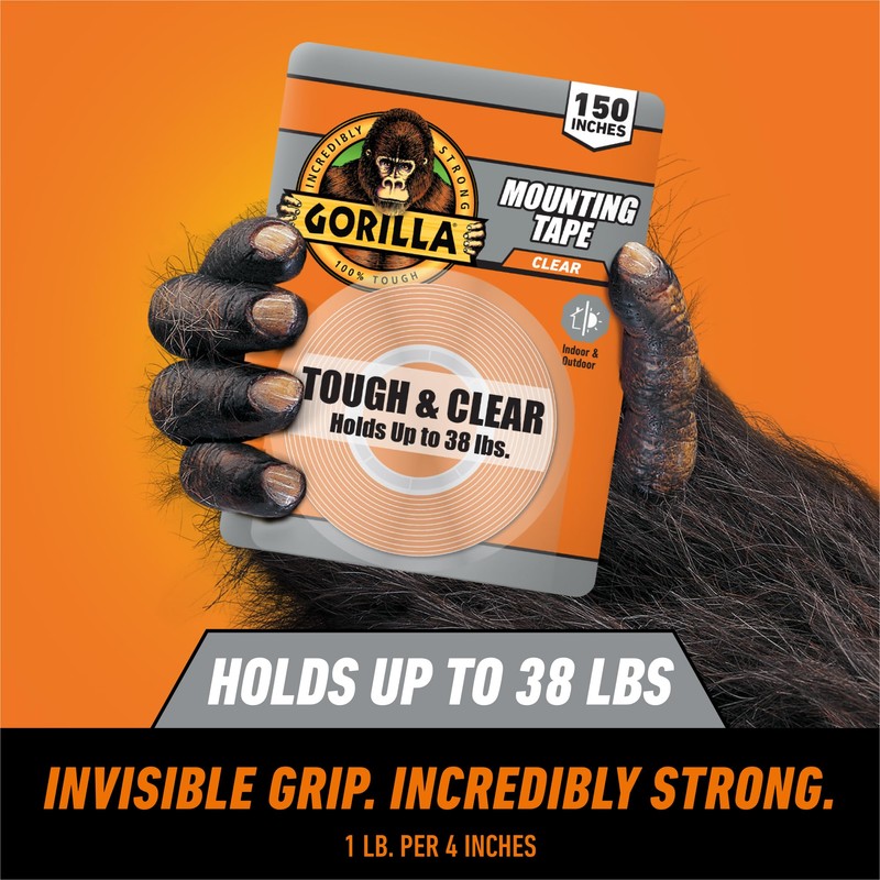 Gorilla Tough & Clear Double Sided Mounting Tape, Clear Tape,