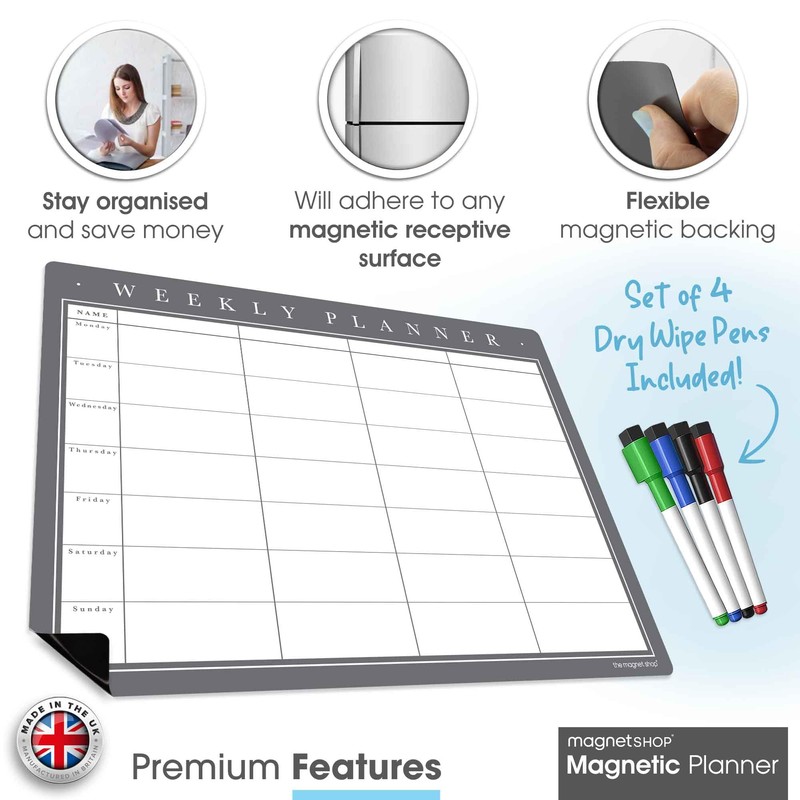 TMS A3 Magnetic Weekly Planner and Whiteboard, Fridge Memo Board
