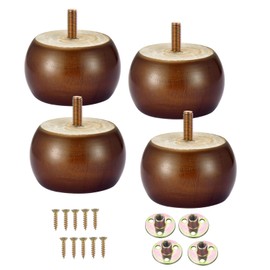 Metany 4PCS Wood Furniture Legs 2 inches Furniture Legs with Bolt Walnut Sofa Legs Couch Legs Replacement for Legs for Piano Bench, Chest-Turned-Coffee Table (Round Walnut)