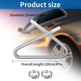 Eidoct 120cm Car Exhaust Hose, Stainless Steel Diesel Heater Exhaust Pipe, Parking Heater Exhaust Pipe, Diesel Gas Vent Hose, with 2 Hose Clips, for Car Heater Accessories Tank Cars Air Diesel Heater