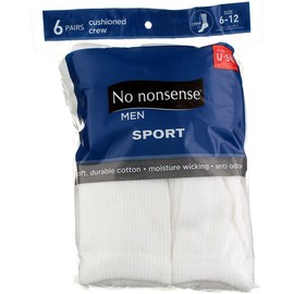 No Nonsense 2C12QG Men's White Crew Socks 6 Count