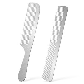 2 PCS Metal Comb, Stainless Steel Fine Tooth Comb, Anti Static Dandruff Hair Styling Combs Professional Barber Types Metal Hair Combs Set Unbreakable Teeth Design for Men (Silvery)