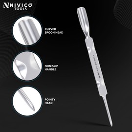 Nivico Tools Flat Handle Gouge Nail Pusher & Cuticle Pusher Tool, Double End Cuticle Remover, Nail Cleaner & Scraper for Nail Techs, Manicure & Pedicure Essentials