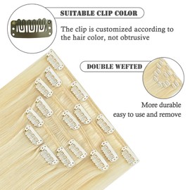 Platinum Blonde Clip in Hair Extensions Real Human Hair 85G/7Pcs Straight 16clips Real Human Hair Extensions for Women(18 Inch #Platinum Blonde)