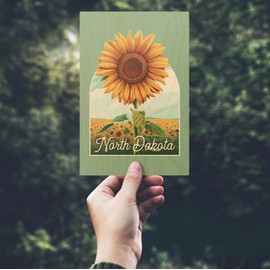 North Dakota, Dare to Bloom, Sunflower, (4x6 Birch Wood Postcards, 2-Pack Stationary, Rustic Home Wall Decor)