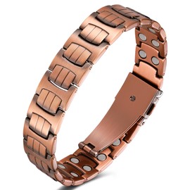Jeracol 99% Soild Copper Bracelets for Men, Copper Bracelet with Magnets,Adjustable Size&Jewelry Gift Box(Geometric lines)