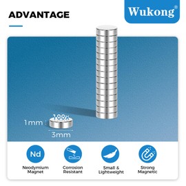 Wukong Neodymium Magnets, Small Magnets, 3 x 1 mm, Pack of 100 Mini Strong Magnets for Whiteboards, Crafts, Office, Fridge, DIY