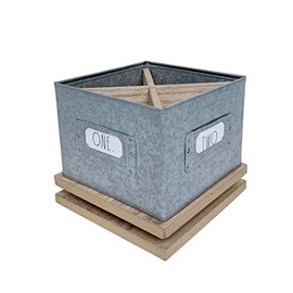 Rae Dunn Pencil Holder Cup - Spinning Metal Pen and Office Supplies 4 Compartment Desktop Organizer Caddy for Office Accessories - Great for Home, School, Classroom, Work - Square Design