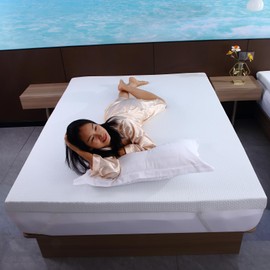 MHRZDSH Queen Mattress Topper, 3 Inch Memory Foam Mattress Topper High Density Mattress Pad for Pressure Relief Comfort Cooling Bed Topper Queen with Removable Cover and 4 Adjustable Elastic Straps